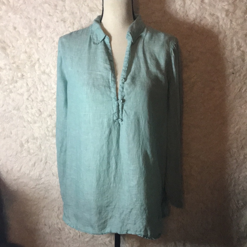 Tahari Light Teal Linen Tunic Top